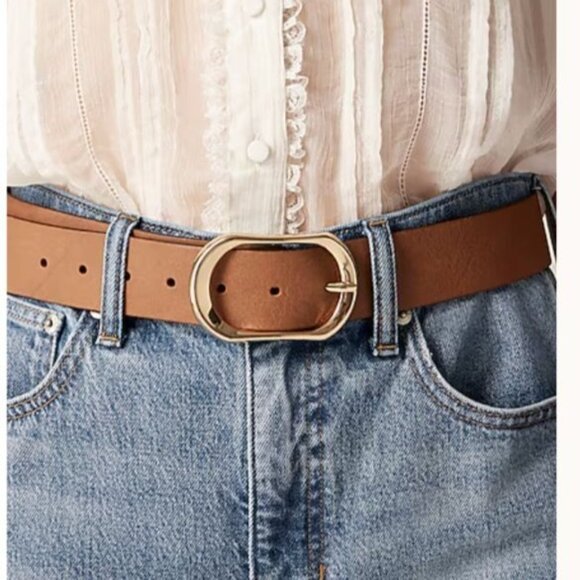 NWT Flawed J.Crew Women's XL Oval Buckle Belt Italian Leather Rich Toffee Brown - Picture 1 of 16